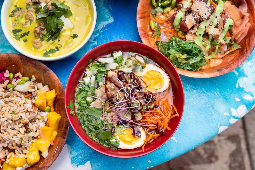 various bowls of food